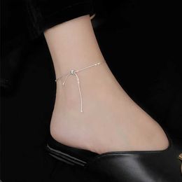 Anklets Fashion Fine Jewellery 925 Sterling Silver Snake Chain Bow Knot Anklets Adjustable Women Cute Accessories Q231113