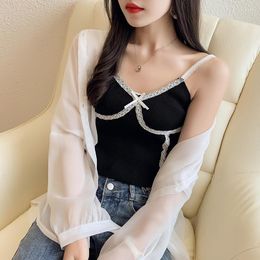 Women's Tanks Real Shooting Style Careful Machine Versatile V-Neck Lace Edge Wear Short Bottomed Shirt With Suspender Vest