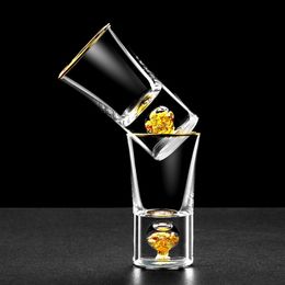 Tumblers Quality 24K Gold Foil Crystal Sake Liquor Spirits S Glasses Depth Bomb Cocktail Mini Wine Glass Sheezer Strong Drink Cup 230413