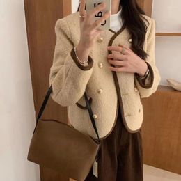 Women's Jackets French Double-row Buckle Circle Small Fragrance Coat Women Thick Stitching Temperament Woollen 2023 Korean Chic Autumn