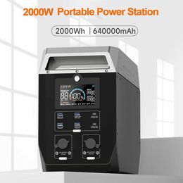 2000W Portable Power Staion 2000Wh LiFePO4 Battery Backup 640000mAh Solar Generator 110V/220V Pure Sine Wave Battery For Camping