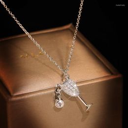 Chains Creative Wine Glass Pendant Necklace Zircon Crystal Cup Charm For Women Chokers Necklaces Jewellery Gift