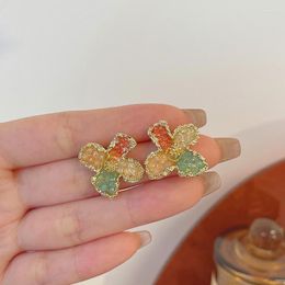 Stud Earrings Colorful Zircon Flower Vintage For Women Luxury Full Crystal Red Green Orange Ear Jewelry Girls Sweet Earstuds