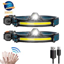 Head lamps 2022 New Smart Sensor Headlamp XPG&COB LED Head Lamp with Built-in Battery Flashlight USB Rechargeable 6 Modes Head Torch P230411