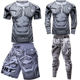 Men's Tracksuits Sport Compression Suit Running Set MMA Boxing Shorts Rashguard Workout Gym Clothing Sportswear Training Fitness Tracksuit 230412