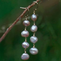 Dangle Earrings 7-8mm Purple Baroque Freshawater Pearl Natural 14K Gold Earring Hook FOOL'S DAY Gift Party Classic Easter Aquaculture