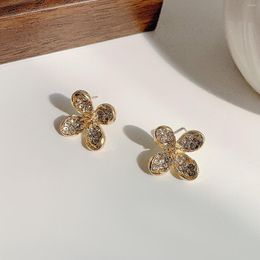 Stud Earrings Colourful L Cute Korean Gold Colour Metal Flower Shape Zircon For Woman Party Girl's Friendship Fashion Jewellery Gift