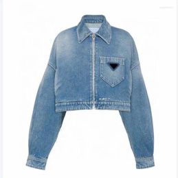 Women's Jackets Womens Denim Coat Wash Blue Designer Button Letters Shirts Woman Distress Jeans S-XL