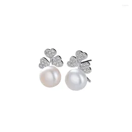 Stud Earrings Fine Jewellery Genuine 925 Sterling Silver Plant Luxury Pearl Earring For Women Anniversary Wedding