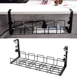 Storage Holders Racks Under Table Rack Metal Cable Management Tray Home Office Desk Wire Organiser No Punching Kitchen Accessories 231113