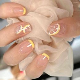 False Nails 24pcs Detachable Manicure Press On Fake Nials French Short Square Yellow Lemon