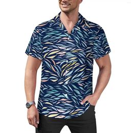 Men's Casual Shirts Abstract Leaf Print Loose Shirt Men Vacation Colorful Leaves Summer Graphic Short-Sleeve Vintage Oversize Blouses