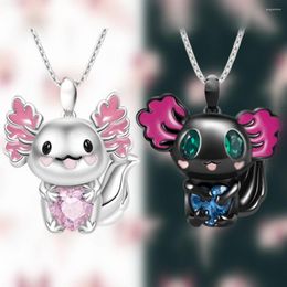 Pendant Necklaces Pretty Cartoon Axolotl Heart Rhinestone Necklace Exquisite Women's Fashion Animal Jewellery Birthday Gift