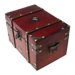 Storage Boxes Bins Retro Treasure Chest with Lock Vintage Wooden Storage Box Antique Style Jewelry 230413