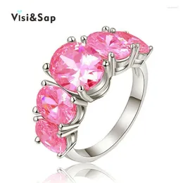 With Side Stones Eleple Pink Stone Jewellery Ring CZ White Gold Colour Fashion Jewellery Rings For Women Engagement Wedding Accessories