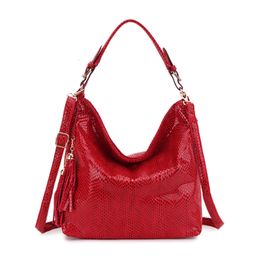 Evening Bags Snake Pattern Designer Women Shoulder Bag Female Serpentine Hobo Bag Tassel Handbag Purse Big Red Tote Ladies Hand Bags 231113