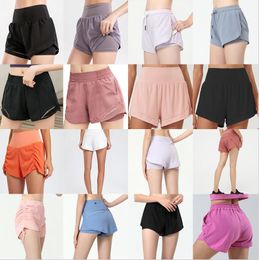 Leggings Designer Strawberry Fake Two Piece Shorts Women Workout Gym Wear Solid Color Sports Elastic Fitness Lady Zip Pocket Short
