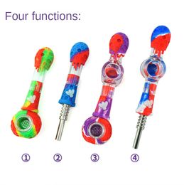 Smoking Pipes Silicone pipe smoke accessory titanium nail With glass bowl 4 ways to use pipe set 9 Colours Nectar Collector gift box dab rig nater pipe