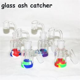 hookahs 3.5 Inch Glasss Ash Catcher with 14mm 18mm 7ml Silicone Container Reclaimer Thick Pyrex Ashcatcher for Glass Water Bongs LL