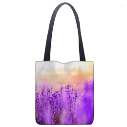 Evening Bags Lavender Printed Canvas Tote Bag Convenient Shopping Woman Student Custom Your Image