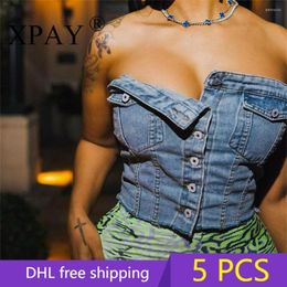 Women's Tanks 5PCS Wholesale Bulk Items Denim Elastic Button Down Top Chest Wrap Crop Women 2023 Summer Single Breasted Sexy Y2k X11350_1