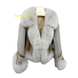 STRAWBERRY Women Winter Fashion Luxury Fluffy Fur Jacket Full Sleeves Ladies Cropped Real Fox Fur Coat