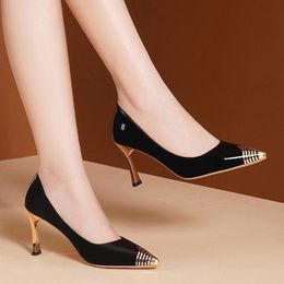 Dress Shoes Women Pumps Gold Metal Pointed Toe High Heels Dress Shoes Gold Heeled Stilettos Ol Office Ladies Shoes Basic Boat Shoes 9219N 230413