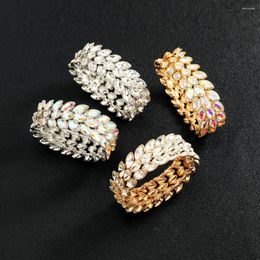 Bangle 2023Creative Fashion Hand Accessories With Leaves Inlaid Crystal Glass Elastic Colorful Bracelet Woman