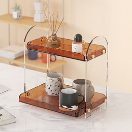 2 Tier Acrylic Stands for Display Perfume Organizer, Upgrade Clear Display Shelf for Cupcakes Perfumes Figurines, Desktop Tiered Display for Decorating & Organising