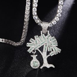 Pendant Necklaces US Dollar Money Tree Necklace & Bling CZ Stone Hip Hop Gold Silver Colour Charm Chains Jewellery Gifts