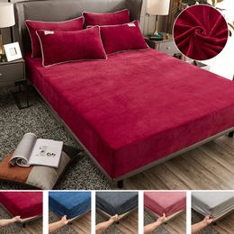 Sheets sets WASART Winter warm coral fleece fitted sheet elastic mattress cover bed linens bedspread 2 people couple luxury double bed sheet 231110