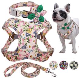 Dog Collars Leashes French Bulldog Harness Leash And Collar Set Printed No Pull Dog Harness Vest Leash Collar Set For Small Medium Large Dogs 231110