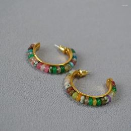 Hoop Earrings Design Niche Coloured Real Stone Beads Sweet Fresh And Minimalist C-shaped 925 Silver Needle Female