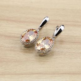 Dangle Earrings Hyperbole Oval Champagne Cubic Zirconia Silver Jewelry Drop Earring For Women Free Gifts Box