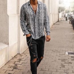 Men's Casual Shirts Summer Streetwear Loose Snakeskin Print Tops Long Sleeve T Shirt Men Clothings