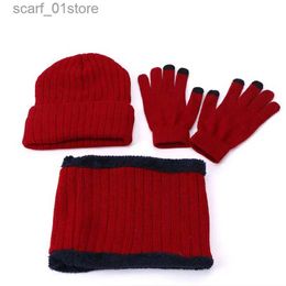 Hats Scarves Sets 3pcs hat scarf set Women Winter Hat Gs Sets Cotton Unisex Hat Scarf Gs Set Solid Hat And Scarf Set For Men WomenL231113