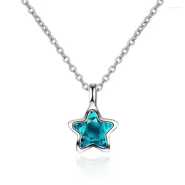 Pendants 925 Sterling Silver Charm Crystal Star Long Sweater Chain Necklace Fine Jewelry Artificial Synthetic Sapphire Pendant