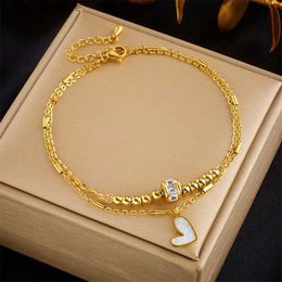 Anklets 316L Stainless Steel Heart Love Anklets For Women Girl Trend Bracelets Ankle Chains Non-fading Jewelry Gift Party Dropshipping Q231113
