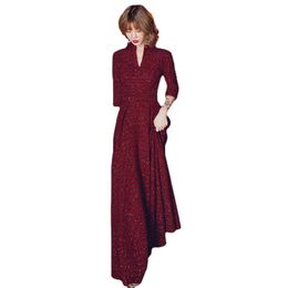 Vintage Burgundy Evening Dresses V Neck Sexy Lace Women Party Dress Long Formal Dresses