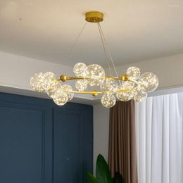 Chandeliers Modern Long Chandelier LED Glass Bubble Lustre Design Dining Room Round Lamp For Store Restaurant 220V Gold
