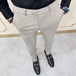 Casual Slim Fit Mens Dress Pants Streetwear Suit Pants Men 34 High Quality Gentlemen Office Trousers Men All Match ankle length 20276I