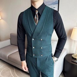 Men's Vests High Quality British Business Suit Vest Brand Clothing Slim-fit Double-breasted Blazer Dress Waistcoat