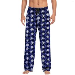 Men's Sleepwear Mens Christmas Pants Snowflake Print Xmas Pyjama Holiday Pyjamas For Lounging Sleeping Party Drawstring Loose Trousers