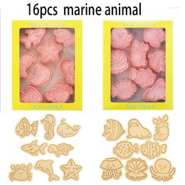 Baking Moulds 16 Pcs Cookie Cutters Marine Animal Shape Mould Accessories Cartoon Home Handmade Press Mould Cake Decoration Tools