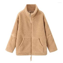 Women's Jackets YENKYE Autumn Winter Women High Collar Zipper Teddy Jacket Long Sleeve Female Loose Lambswool Warm Coat