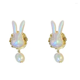 Stud Earrings Y4QE Trend Pearl Drop For Woman Gold Colour Nightclub Shining Dangle