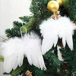 Christmas Decorations Angel White Feather Wing Christmas Tree Decor Hanging Ornament High Quality White Wedding Ornament For Christmas Xmas Baby Props YQ231113
