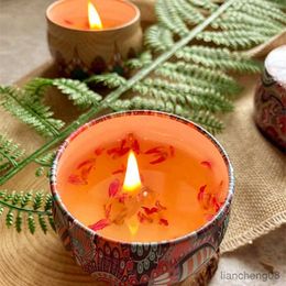 Candles Vintage Scented Candles Dried Flowers Fragrance Candle Tinplate Box Flower Candle Candles Jar Wedding Gift Home Decoration