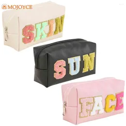 Cosmetic Bags Letter Patches PU Nylon Bag INS Fashion Travel Make Up Cosmetics Pouch Snacks Makeup Organiser Toiletry Kit