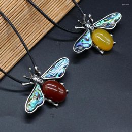 Chains Style Natural Shell Necklace Bee-Shaped Brooch Pendant Leather Cord 2MM Charms For Elegant Women Love Romantic Gift